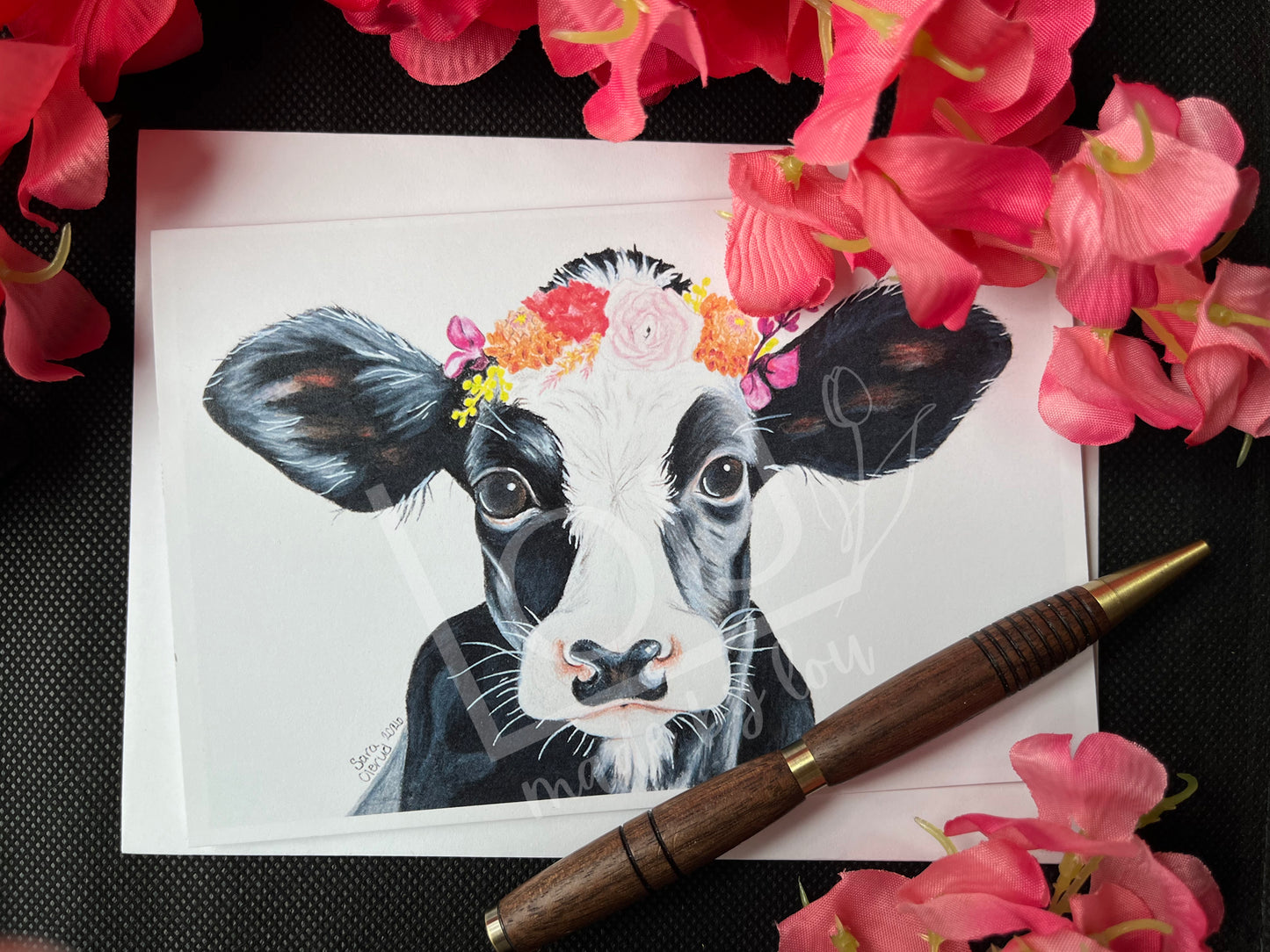 Botanical Baby Cow Greeting Card