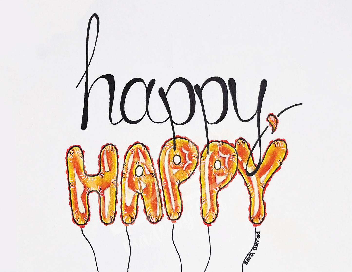 Balloon-shaped text spelling 'happy' on a white background
